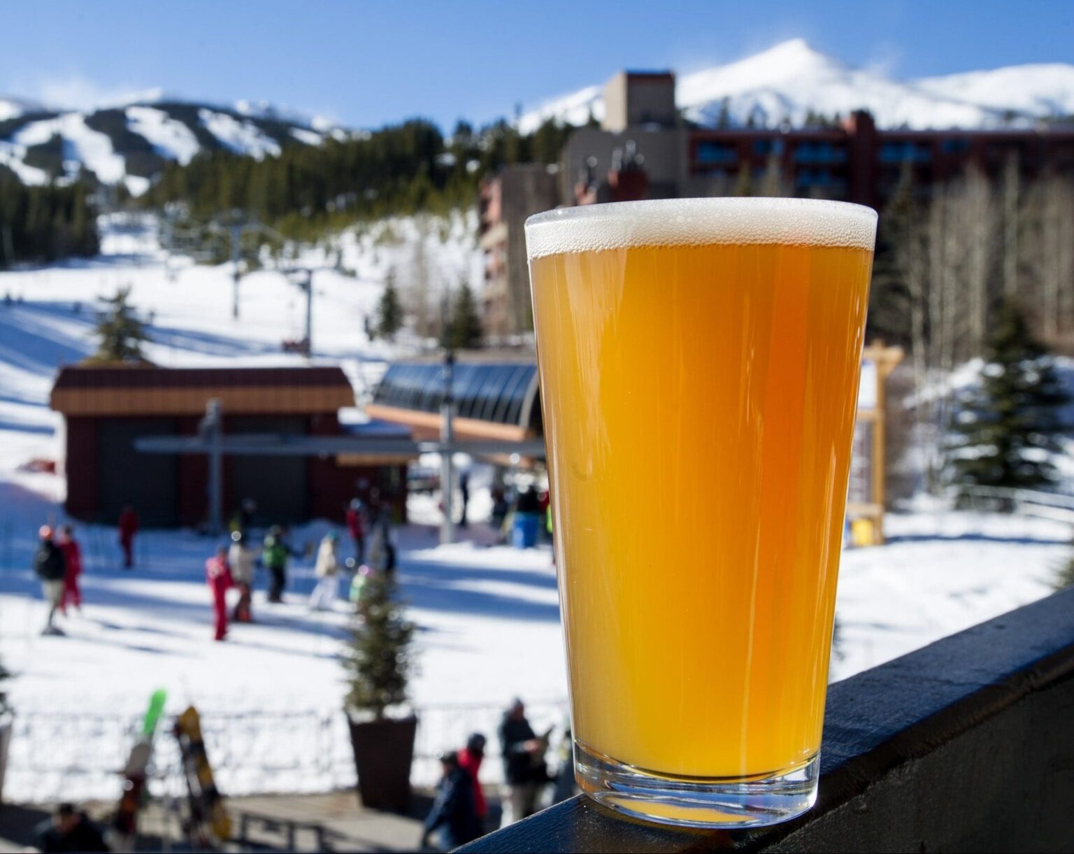 Closeup of a beer at Coppertop on Peak 9 in Breckenridge