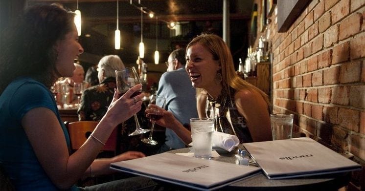 Women Laughing while drinking at Modis in Breckenridge