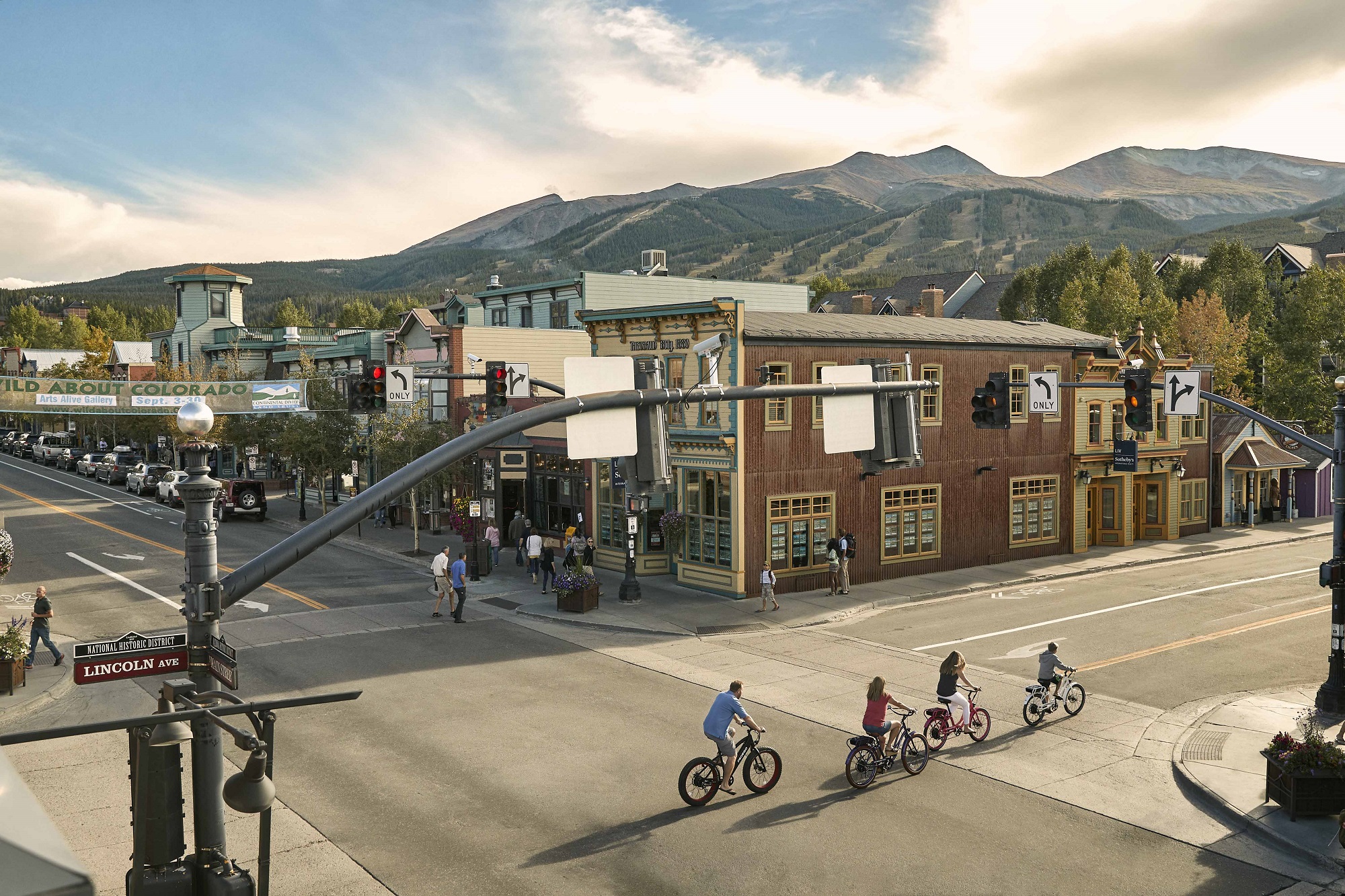 Bikers in Breckenridge on Main Street in the summer