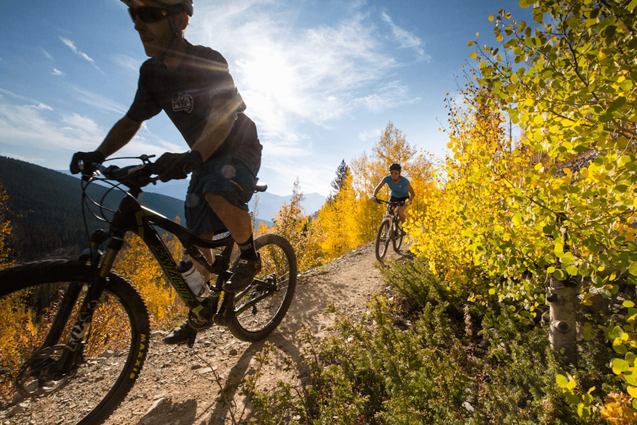Mountain Bikers on Boreas Pass during the fall in Breckenridge