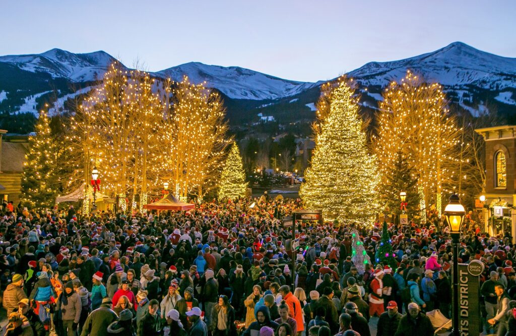 Lit up trees during the Lighting of Breckenridge Learn how to describe the purpose of the image(opens in a new tab). Leave empty if the image is purely decorative.
