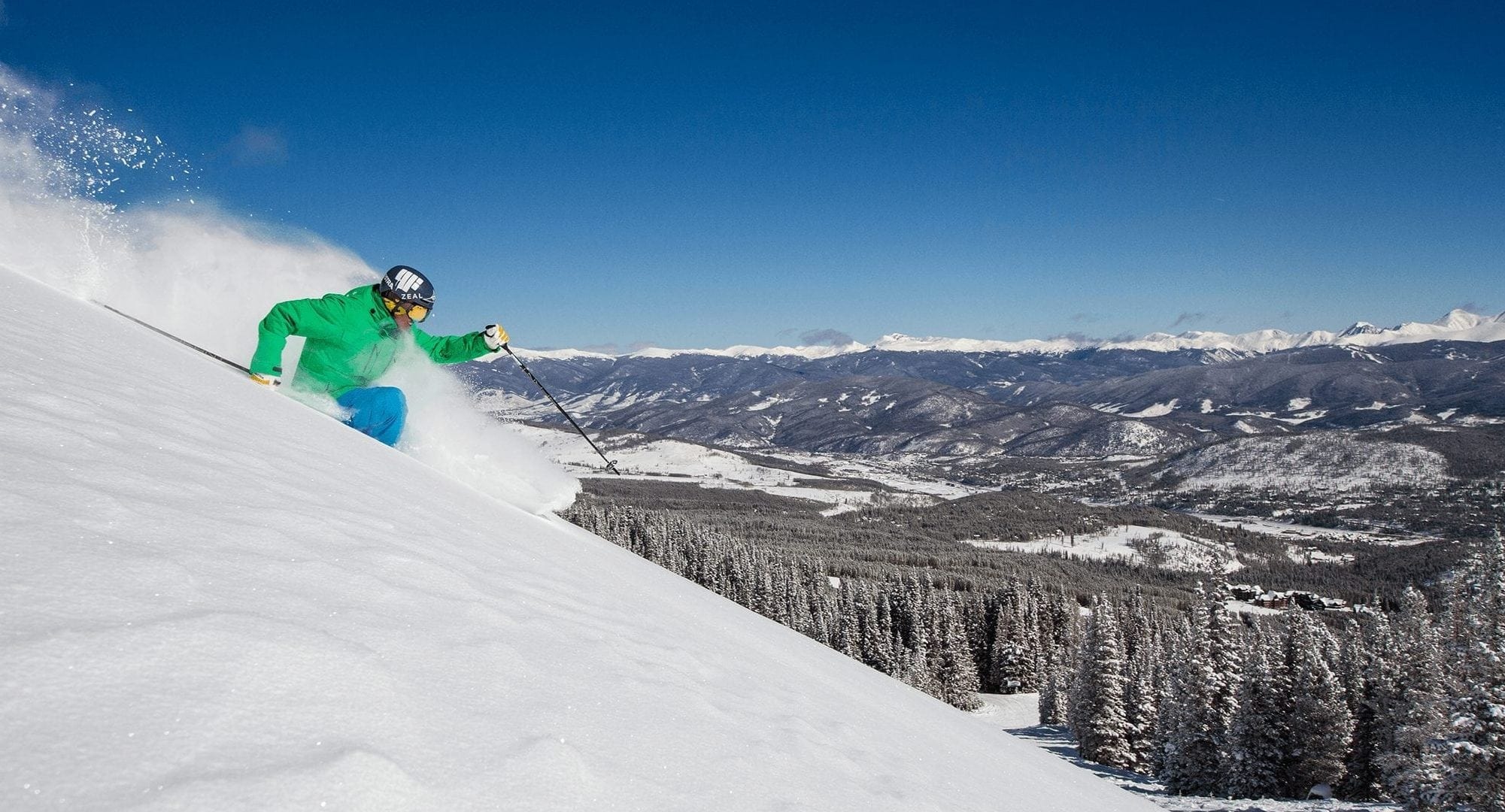 Skiing down fresh powder at the Breckenridge Ski Resort