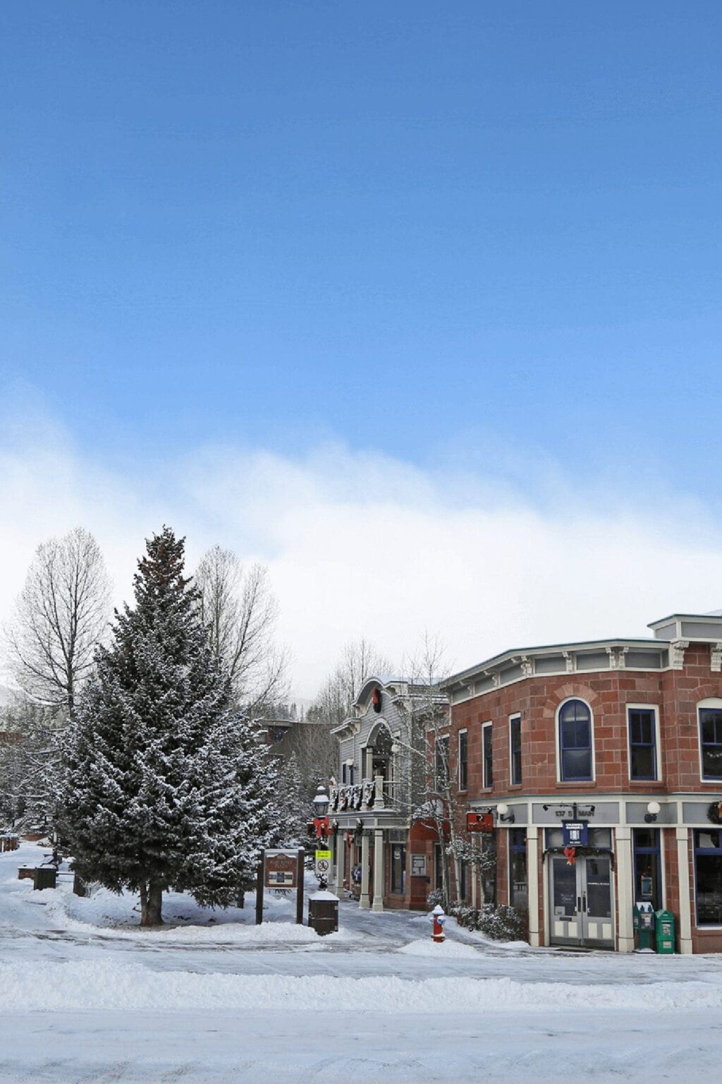 Winter snow covering downtown Breckenridge.