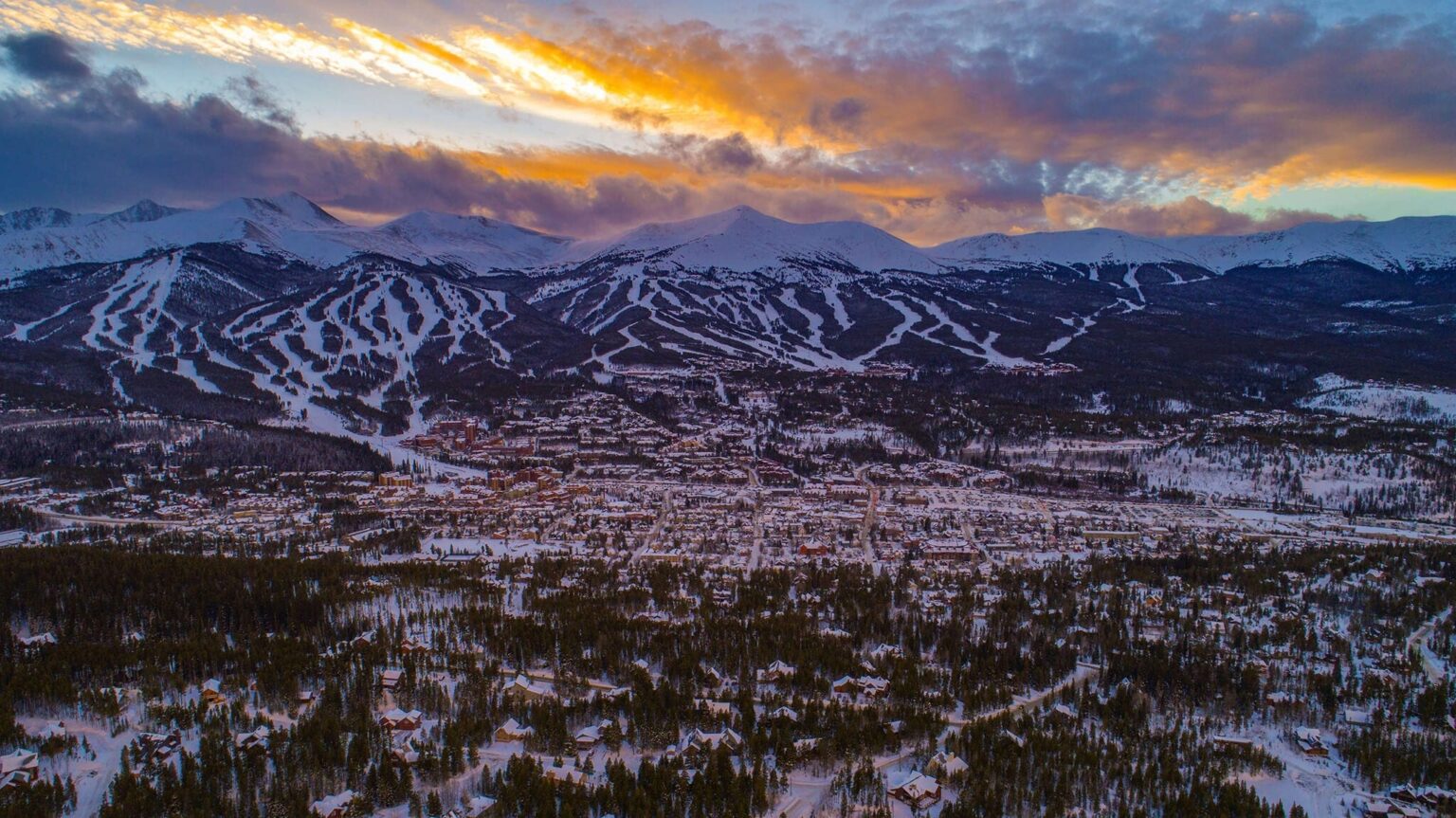 Aerial shot of Breckenridge in the winter.