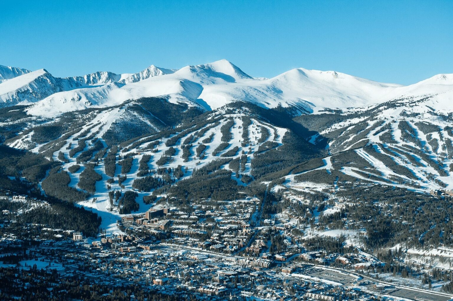 Aerial shot of Breckenridge ski runs