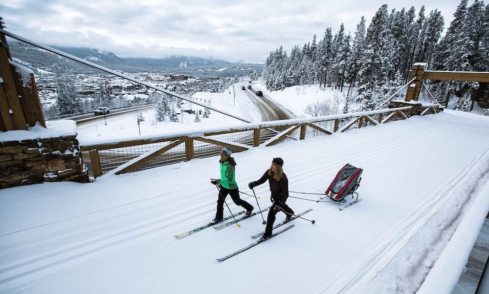 A family country skiing in Breckenridge, Colorado