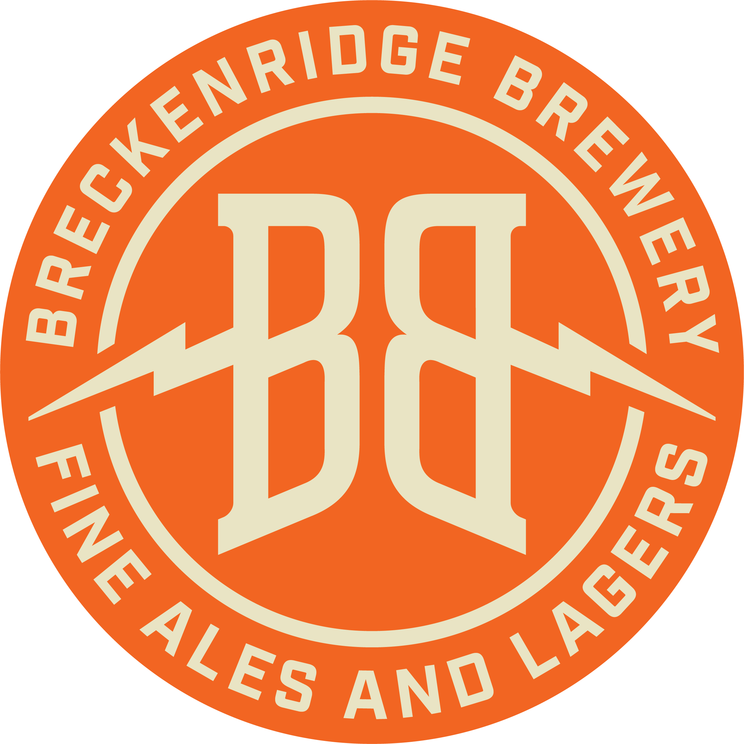 Breckenridge Brewery logo featuring bold 'BB' initials and the text 'Breckenridge Brewery Fine Ales and Lagers' in a circular design with orange background.