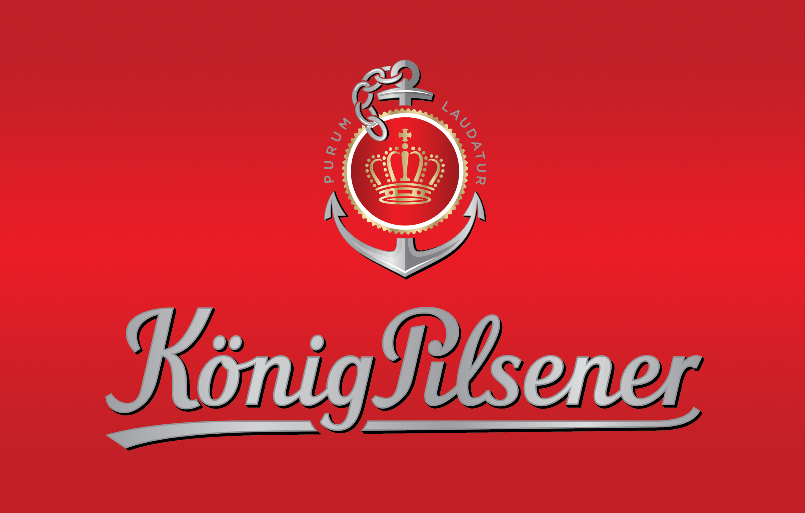 König Pilsener beer logo on a red background, featuring a crown and anchor design.
